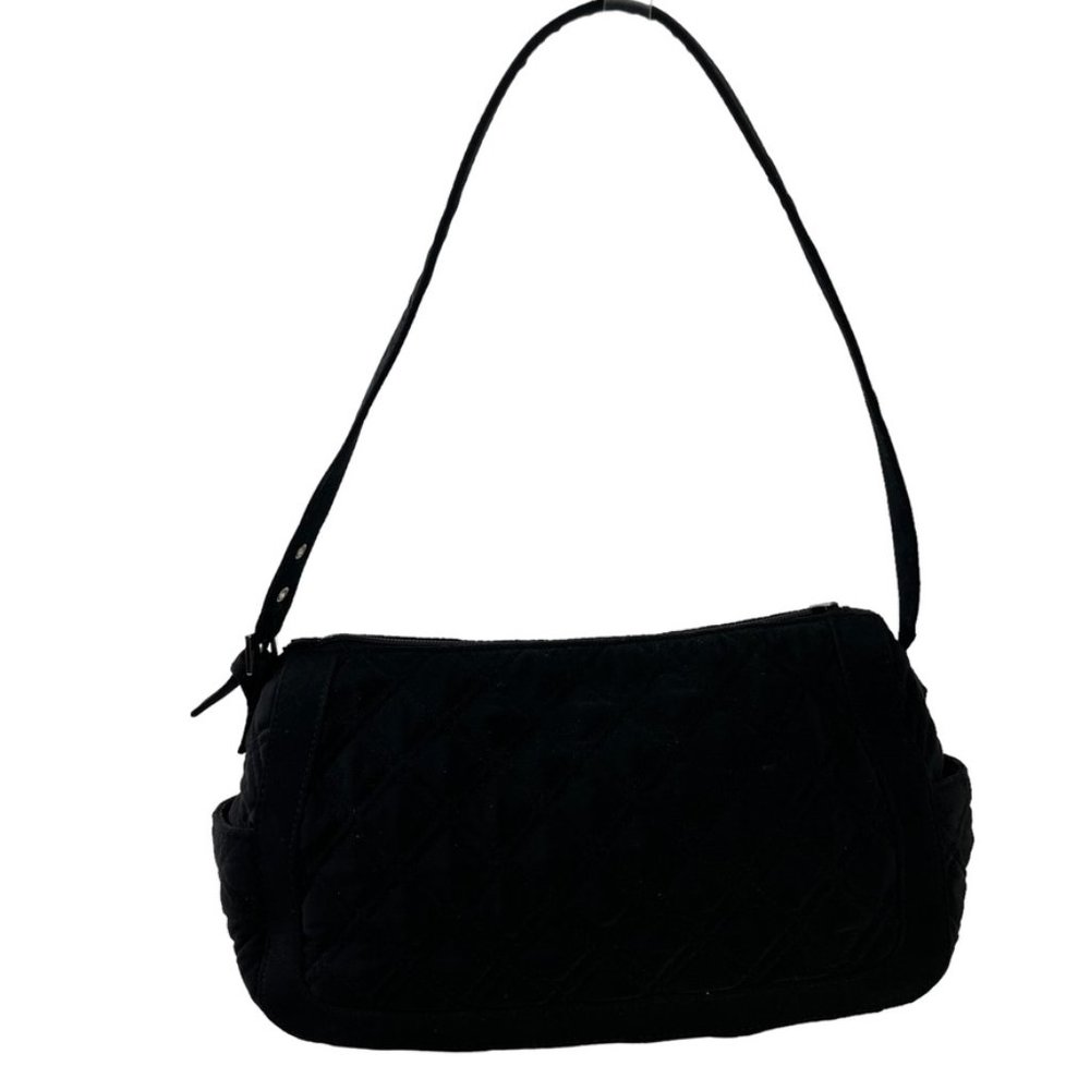 Vera Bradley Womens Solid Black Shoulder Bag Handbag Microfiber Purse Quilted